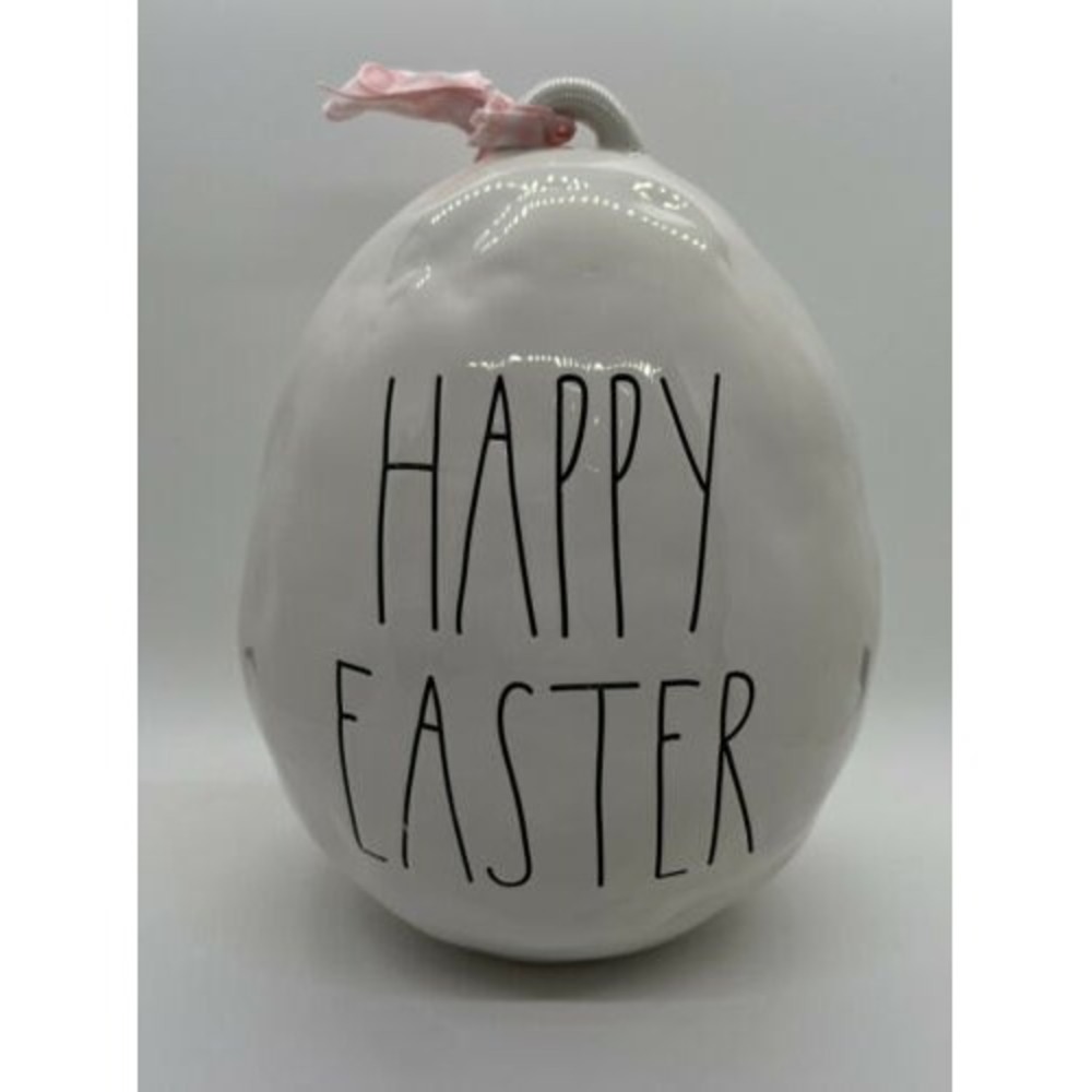 Rae Dunn Happy Easter 9 Inch Ivory Ceramic Egg Easter Spring Home Tabletop Décor